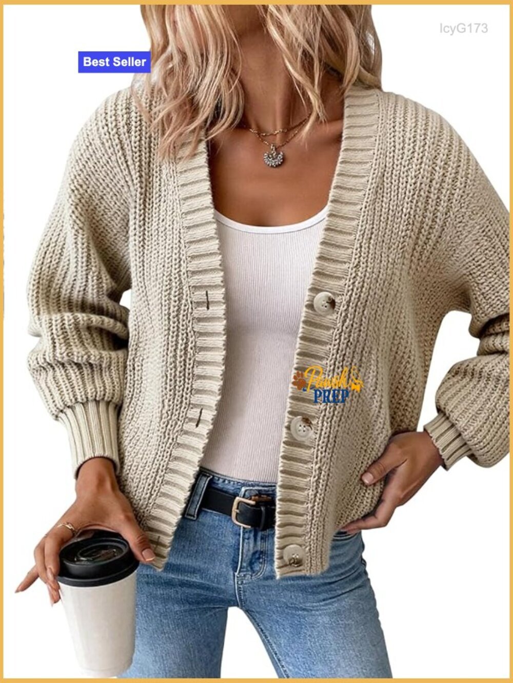 Chunky Waffle Knit Cardigan Oversized Button Down V-Neck